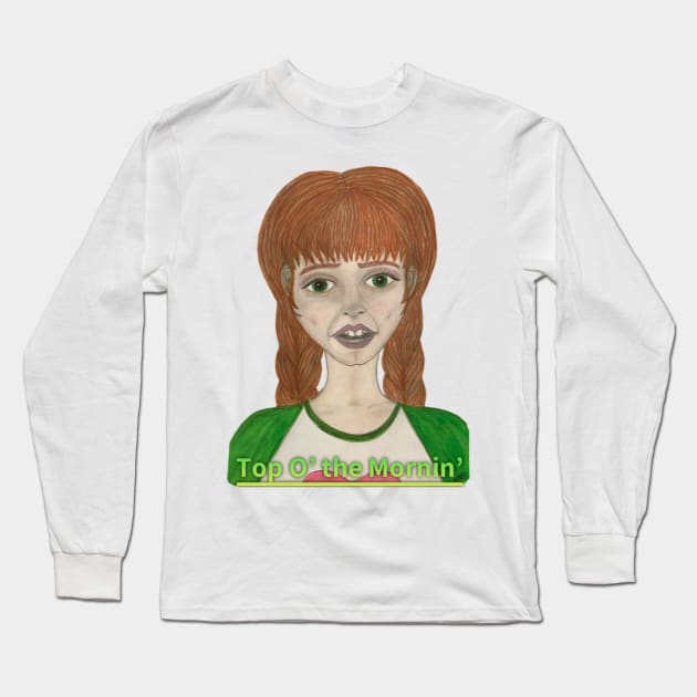 Lass With Red Hair and Green Eyes, Top O’ the Mornin’ Long Sleeve T-Shirt by LuvbuzzArt